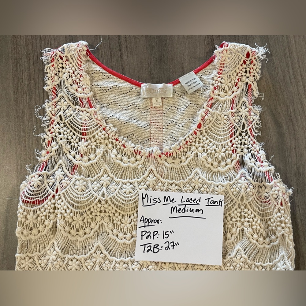Miss Me Crocheted Tank - Sheer Front & Back - Size Medium - Picture 2 of 13